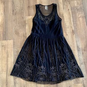 NWOT Nordstrom Juniors Frenchi Black Beaded Mesh Mini Dress